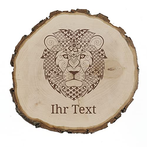 gravur-fabrik.de – gravierte Baumscheibe aus Erlenholz – Zentangle Löwe – Holzscheibe zur Dekoration – Geschenkidee für Hochzeit, Jahrestag, Geburtstag (22,5-24 cm Durchmesser) von gravur-fabrik.de