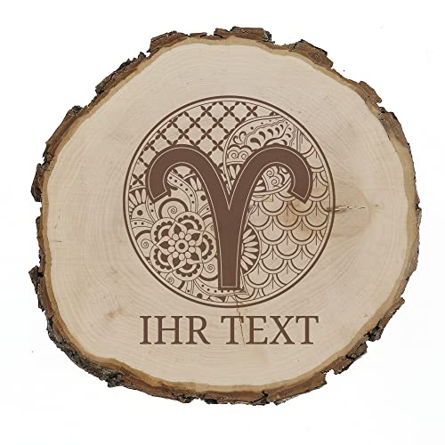 gravur-fabrik.de – gravierte Baumscheibe aus Erlenholz – Zentangle Sternzeichen Widder – Holzscheibe zur Dekoration – Geschenkidee für Hochzeit, Jahrestag, Geburtstag (p22,5-24 cm Durchmesser) von gravur-fabrik.de