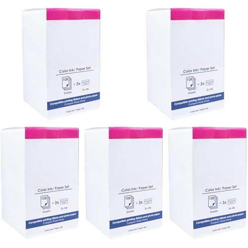 5er Set Fotopapier und Kartusche ersetzt Canon KP-108IN 3115B001 für Canon Selphy CP 1000 1200 1300 1500 CP730 CP720 CP760 CP780 CP800 CP910 Photo Printer (5 x 108 Blatt Fotopapier, 100 x 148mm) von green gecko