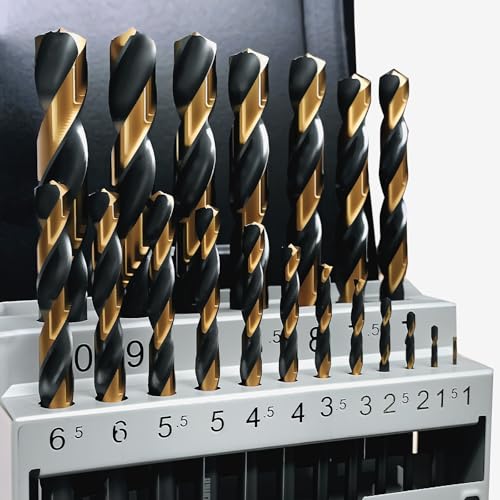 GREYWOLF 19-teiliges Bohrerset, HSS-Hartmetallbohrer, Schwarz-Gold-Finish, Metallbohrerset mit Indexbox, für gehärtetes Metall, Gusseisen und Holz-Kunststoff (1,0 mm - 10,0 mm) von greywolf