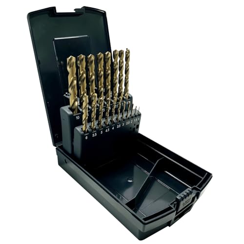 GREYWOLF 19-teiliges Kobalt-Bohrer-Set, M35 Industriequalität, HSS-Bohrer (1 mm – 10 mm), 0,5 mm abgestuft, für Edelstahl, Gusseisen und Hartmetalle, mit indexierter Aufbewahrungsbox von greywolf