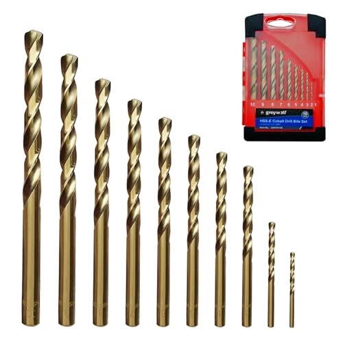 Greywolf Kobalt-Bohrer-Set, M35 HSS-Metallbohrer-Set, 135° für gehärtetes Metall, Edelstahl, Gusseisen, Holz und Kunststoff, mit indexierter Aufbewahrungsbox (Ø1-10mm) 10-tlg von greywolf