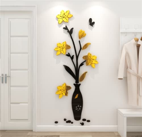 3D Blumen Wandaufkleber Vase Spiegel DIY Wandtattoo Art Bunt Wohnkultur Selbstklebende Aufkleber für Wohnzimmer Schlafzimmer Kinderzimmer Kreative Romantische Deko Flur Mural-E von guangmu