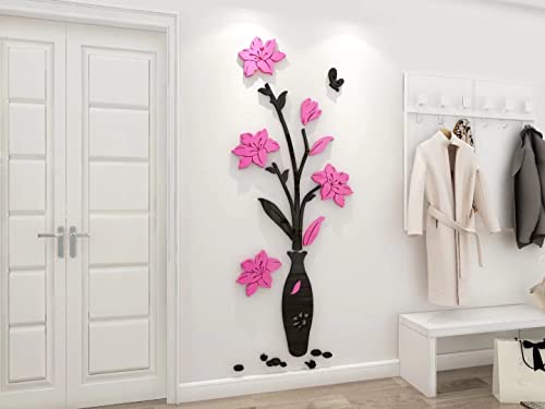 3D Blumen Wandaufkleber Vase Spiegel DIY Wandtattoo Art Bunt Wohnkultur Selbstklebende Aufkleber für Wohnzimmer Schlafzimmer Kinderzimmer Kreative Romantische Deko Flur Mural-E von guangmu