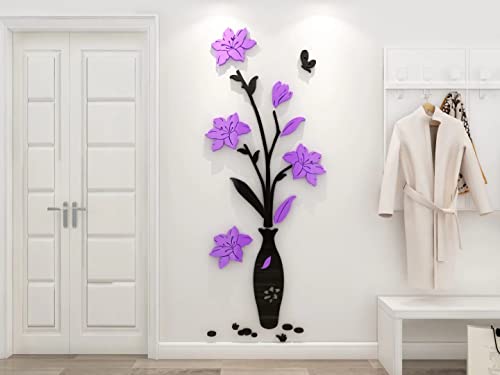 3D Blumen Wandaufkleber Vase Spiegel DIY Wandtattoo Art Bunt Wohnkultur Selbstklebende Aufkleber für Wohnzimmer Schlafzimmer Kinderzimmer Kreative Romantische Deko Flur Mural-E von guangmu