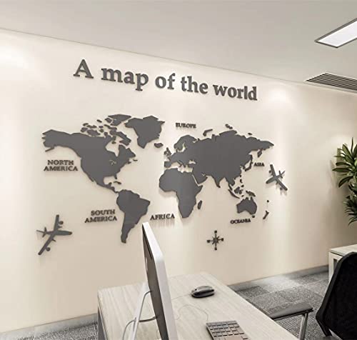Wandaufkleber Wandtattoo 3D DIY Weltkarte Sticker Familie Wandbilder Wandkunst für Hause Wohnzimmer Schlafzimmer (Grau,L:180x100cm) von guangmu
