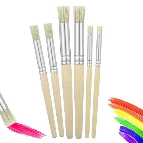 Guduling 6 Stück Stupfpinsel,Schablonierpinsel,Pinsel Rund Set,Kreidepinsel,3 Größen Künstlerpinsel Set,Rundpinsel Holzgriff für Acrylmalerei,Aquarellmalerei,Heimwerkerarbeiten,Ölmalerei von guduling
