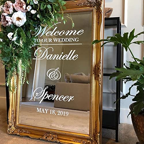 gue Hochzeit Willkommen Spiegel Vinyl Aufkleber Personalisierte Namen Aufkleber Hochzeit Zeichen Decor Custom Hochzeit Kunst (42x34 cm) von gue