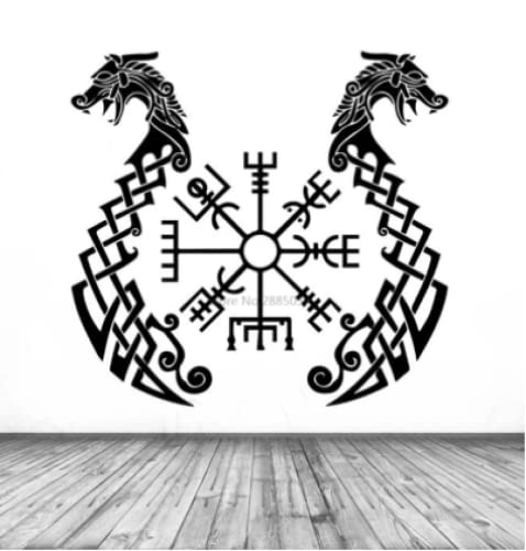 Aufschriften Alte Wikinger Runen Symbole Aufkleber Drachen schützen Abnehmbarer Vinyl-Wandaufkleber Mural44cm x 42cm von guishun-A