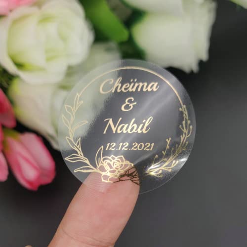 50 Stück personalisierbare, transparente goldene Herz-Hochzeitsaufkleber, Gastgeschenk/Kuchenschachtel/Beutel/Siegel/Etikett, Aufkleber, 30 mm, 40 cm, 50 cm (F) von guk