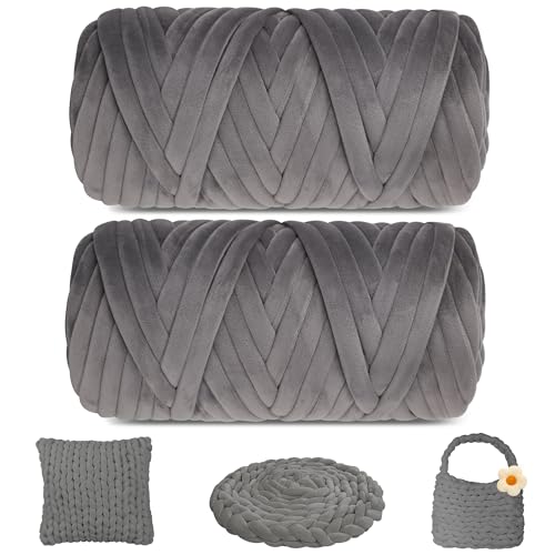 1,8 kg dickes, grobes Garn zum Stricken, weiches Kristallfleece, riesiges Schlauchgarn für Handkinting-Projekte, Überwurfdecke, Haustierbett, Kissen und Geldbörsen (Dunkelgrau, 130 m) von guofa