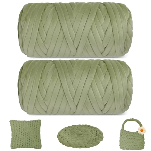 1,8 kg dickes, grobes Garn zum Stricken, weiches Kristallfleece, riesiges Schlauchgarn für Handkinting-Projekte, Überwurfdecke, Haustierbett, Kissen und Geldbörsen (Grasgrün, 130 m) von guofa