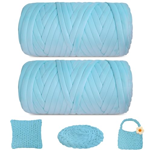 1,8 kg dickes, grobes Garn zum Stricken, weiches Kristallfleece, riesiges Schlauchgarn für Handkinting-Projekte, Überwurfdecke, Haustierbett, Kissen und Geldbörsen (Hellblau, 130 m) von guofa