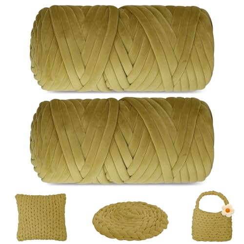 1,8 kg dickes, grobes Garn zum Stricken, weiches Kristallfleece, riesiges Schlauchgarn für Handkinting-Projekte, Überwurfdecke, Haustierbett, Kissen und Geldbörsen (Khaki-Grün, 130 m) von guofa
