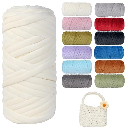 Dickes, grobes Garn zum Stricken, weiches Kristallfleece, riesiges Schlauchgarn für Handkinting-Projekte, Überwurfdecke, Haustierbett, Kissen und Geldbörsen (Beige, 60 m) von guofa