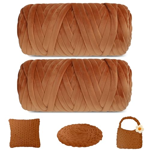 Dickes, grobes Garn zum Stricken, weiches Kristallfleece, riesiges Schlauchgarn für Handkinting-Projekte, Überwurfdecke, Haustierbett, Kissen und Geldbörsen (Braun, 130 m) von guofa