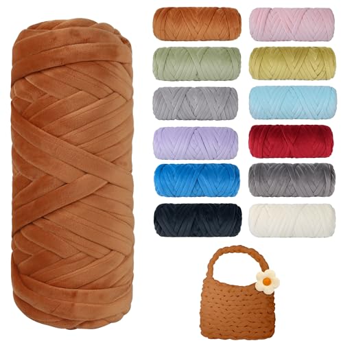 Dickes, grobes Garn zum Stricken, weiches Kristallfleece, riesiges Schlauchgarn für Handkinting-Projekte, Überwurfdecke, Haustierbett, Kissen und Geldbörsen (Braun, 30 m) von guofa