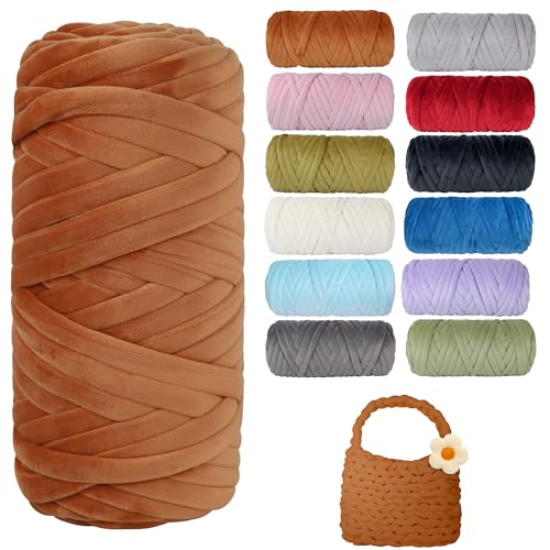 Dickes, grobes Garn zum Stricken, weiches Kristallfleece, riesiges Schlauchgarn für Handkinting-Projekte, Überwurfdecke, Haustierbett, Kissen und Geldbörsen (Braun, 60 m) von guofa