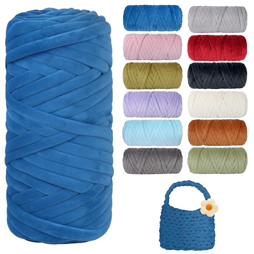 Dickes, grobes Garn zum Stricken, weiches Kristallfleece, riesiges Schlauchgarn für Handkinting-Projekte, Überwurfdecke, Haustierbett, Kissen und Geldbörsen (Dunkelblau, 60 m) von guofa
