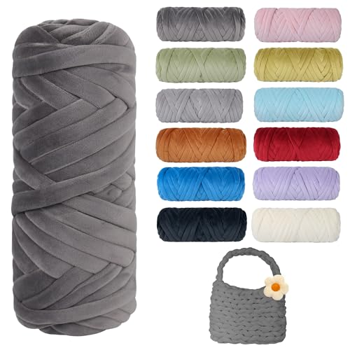 Dickes, grobes Garn zum Stricken, weiches Kristallfleece, riesiges Schlauchgarn für Handkinting-Projekte, Überwurfdecke, Haustierbett, Kissen und Geldbörsen (Dunkelgrau, 30 m) von guofa