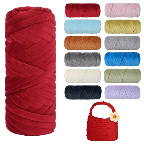 Dickes, grobes Garn zum Stricken, weiches Kristallfleece, riesiges Schlauchgarn für Handkinting-Projekte, Überwurfdecke, Haustierbett, Kissen und Geldbörsen (Dunkelrot, 30 m) von guofa