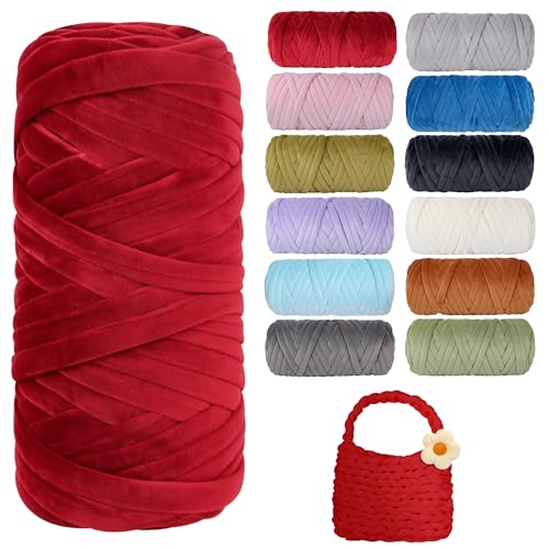 Dickes, grobes Garn zum Stricken, weiches Kristallfleece, riesiges Schlauchgarn für Handkinting-Projekte, Überwurfdecke, Haustierbett, Kissen und Geldbörsen (Dunkelrot, 60 m) von guofa
