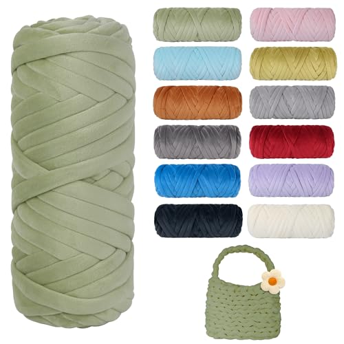 Dickes, grobes Garn zum Stricken, weiches Kristallfleece, riesiges Schlauchgarn für Handkinting-Projekte, Überwurfdecke, Haustierbett, Kissen und Geldbörsen (Grasgrün, 30 m) von guofa