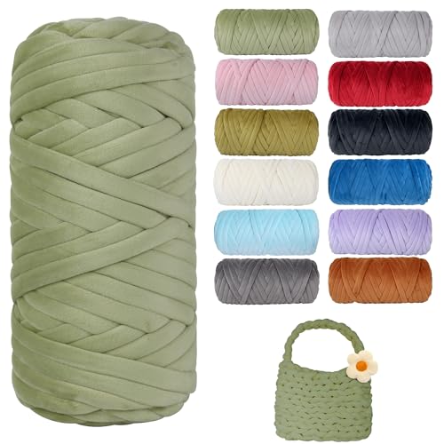 Dickes, grobes Garn zum Stricken, weiches Kristallfleece, riesiges Schlauchgarn für Handkinting-Projekte, Überwurfdecke, Haustierbett, Kissen und Geldbörsen (Grasgrün, 60 m) von guofa