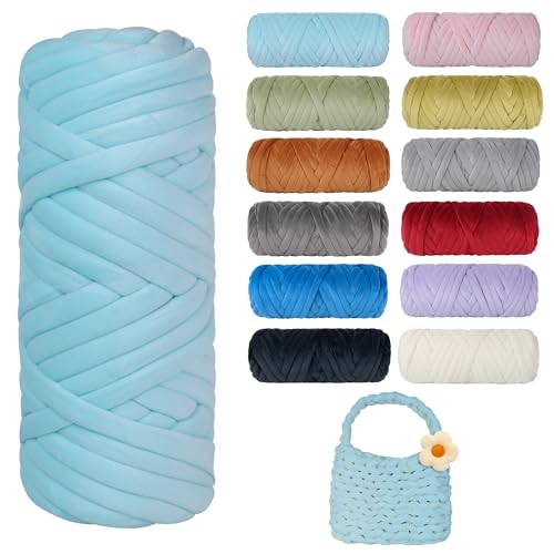 Dickes, grobes Garn zum Stricken, weiches Kristallfleece, riesiges Schlauchgarn für Handkinting-Projekte, Überwurfdecke, Haustierbett, Kissen und Geldbörsen (Hellblau, 30 m) von guofa