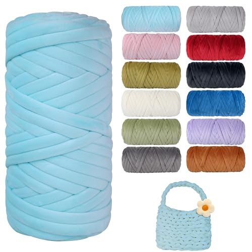 Dickes, grobes Garn zum Stricken, weiches Kristallfleece, riesiges Schlauchgarn für Handkinting-Projekte, Überwurfdecke, Haustierbett, Kissen und Geldbörsen (Hellblau, 60 m) von guofa