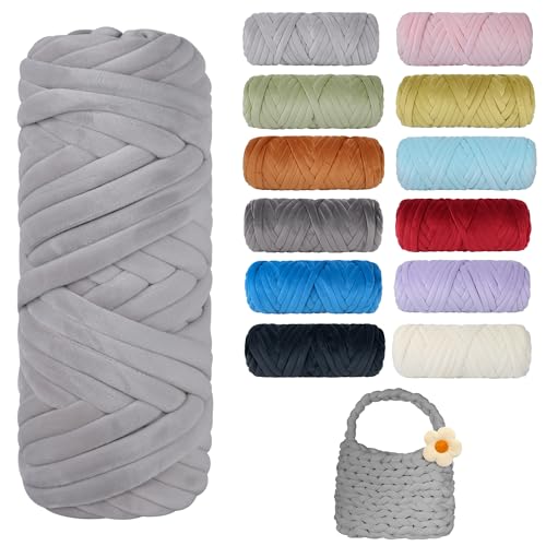 Dickes, grobes Garn zum Stricken, weiches Kristallfleece, riesiges Schlauchgarn für Handkinting-Projekte, Überwurfdecke, Haustierbett, Kissen und Geldbörsen (Hellgrau, 30 m) von guofa