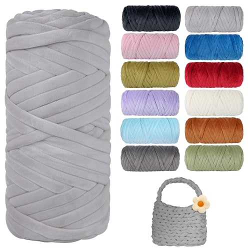 Dickes, grobes Garn zum Stricken, weiches Kristallfleece, riesiges Schlauchgarn für Handkinting-Projekte, Überwurfdecke, Haustierbett, Kissen und Geldbörsen (Hellgrau, 60 m) von guofa