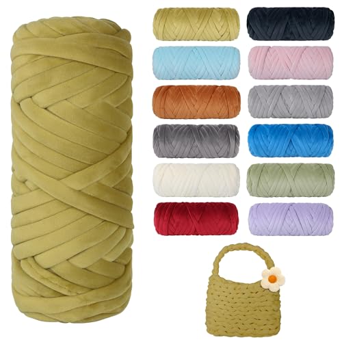 Dickes, grobes Garn zum Stricken, weiches Kristallfleece, riesiges Schlauchgarn für Handkinting-Projekte, Überwurfdecke, Haustierbett, Kissen und Geldbörsen (Khaki-Grün, 30 m) von guofa