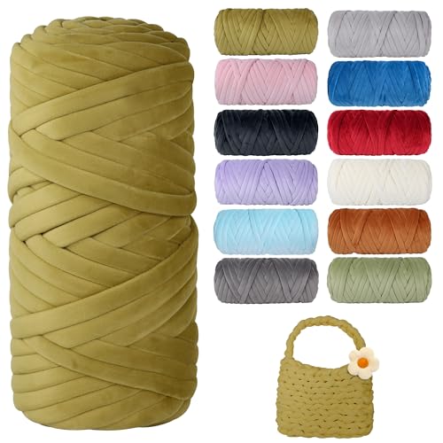 Dickes, grobes Garn zum Stricken, weiches Kristallfleece, riesiges Schlauchgarn für Handkinting-Projekte, Überwurfdecke, Haustierbett, Kissen und Geldbörsen (Khaki-Grün, 60 m) von guofa