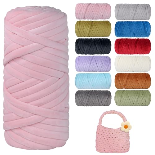 Dickes, grobes Garn zum Stricken, weiches Kristallfleece, riesiges Schlauchgarn für Handkinting-Projekte, Überwurfdecke, Haustierbett, Kissen und Geldbörsen (Rosa, 60 m) von guofa