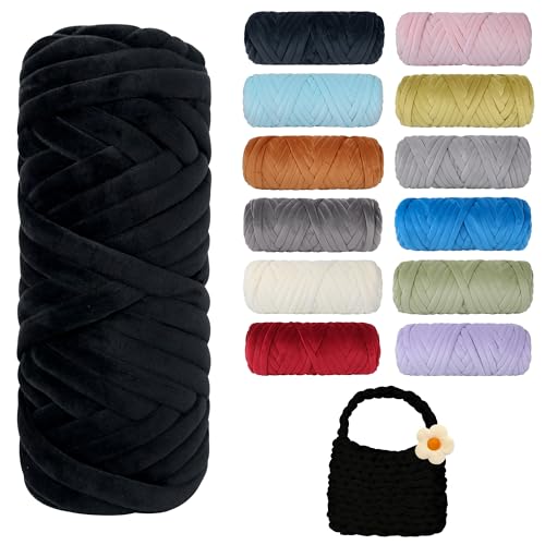 Dickes, grobes Garn zum Stricken, weiches Kristallfleece, riesiges Schlauchgarn für Handkinting-Projekte, Überwurfdecke, Haustierbett, Kissen und Geldbörsen (Schwarz, 30 m) von guofa
