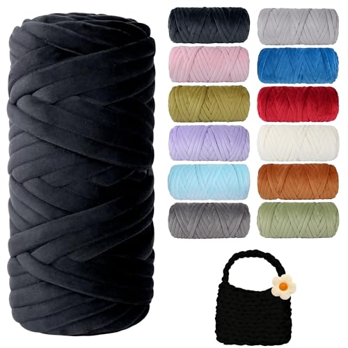 Dickes, grobes Garn zum Stricken, weiches Kristallfleece, riesiges Schlauchgarn für Handkinting-Projekte, Überwurfdecke, Haustierbett, Kissen und Geldbörsen (Schwarz, 60 m) von guofa