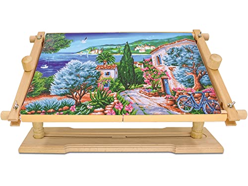 Drehbarer Stickrahmenständer – verstellbarer Kreuzstich-Rollrahmen, Buchenholz, Quilt-Rahmen, Nadelspitzen-Halter, Bodentisch, Knietständer zum Nähen und Basteln, Sticken Zubehör von guofa