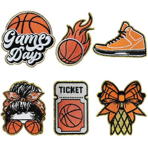 Aufnäher zum Aufbügeln, Motiv: Basketball, goldfarben, Motiv: Spieltag, Adler, Helme, Beleuchtung, bestickte Applikation für Hut, Jacke, Rucksack, Kleidung, Tasche, Dekoration, 6 Stück Aufnäher zum Aufbügeln, Motiv: Basketball, goldfarben, Motiv: Spieltag, Adler, Helme, Beleuchtung, bestickte Applikation für Hut, Jacke, Rucksack, Kleidung, Tasche, Dekoration, 6 Stück von guoheduo