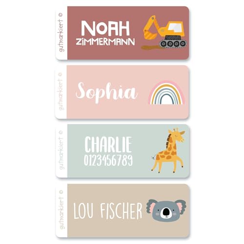 Gutmarkiert | Kleine Thema Namensaufkleber (4,1 x 1,6 cm) - Leicht zu personalisieren mit Namen oder Telefonnummer. Spülmaschinen- und mikrowellenfest. (Beach, 48) von gutmarkiert
