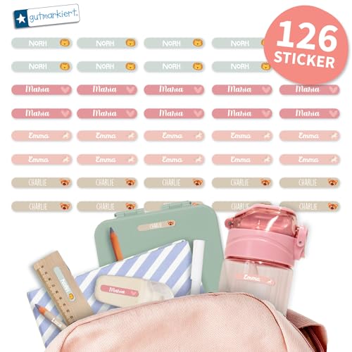 Gutmarkiert – Mini Namensaufkleber für Kinder – Personalisierbare Namensetiketten mit Namen & Symbol – wasserfest und langlebig – Ideal für Schule & Kindergarten. Format: 38x6mm. (Beach, 126) von gutmarkiert