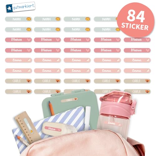 Gutmarkiert – Mini Namensaufkleber für Kinder – Personalisierbare Namensetiketten mit Namen & Symbol – wasserfest und langlebig – Ideal für Schule & Kindergarten. Format: 38x6mm. (Beach, 84) von gutmarkiert