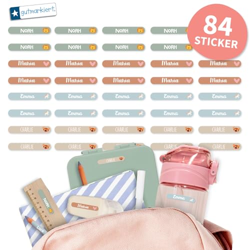 Gutmarkiert – Mini Namensaufkleber für Kinder – Personalisierbare Namensetiketten mit Namen & Symbol – wasserfest und langlebig – Ideal für Schule & Kindergarten. Format: 38x6mm. (Earth, 84) von gutmarkiert