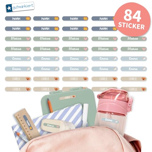 Gutmarkiert – Mini Namensaufkleber für Kinder – Personalisierbare Namensetiketten mit Namen & Symbol – wasserfest und langlebig – Ideal für Schule & Kindergarten. Format: 38x6mm. (Nature, 84) von gutmarkiert