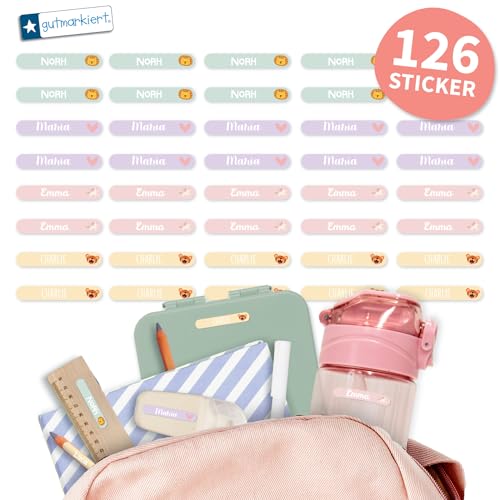 Gutmarkiert – Mini Namensaufkleber für Kinder – Personalisierbare Namensetiketten mit Namen & Symbol – wasserfest und langlebig – Ideal für Schule & Kindergarten. Format: 38x6mm. (Unicorn, 126) von gutmarkiert