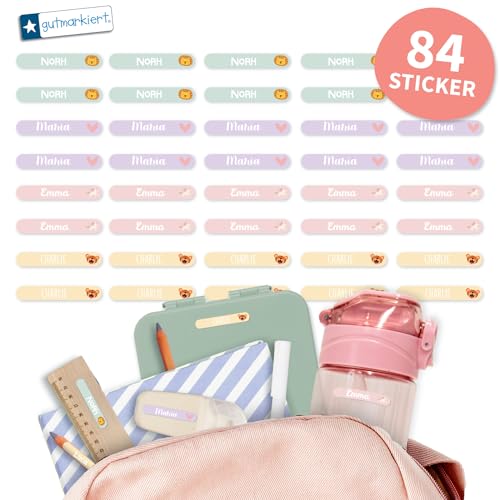 Gutmarkiert – Mini Namensaufkleber für Kinder – Personalisierbare Namensetiketten mit Namen & Symbol – wasserfest und langlebig – Ideal für Schule & Kindergarten. Format: 38x6mm. (Unicorn, 84) von gutmarkiert
