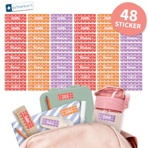 Gutmarkiert - Personalisierte Namensaufkleber für die Schule, ideal für Hefte, Bücher, Trinkflaschen und Brotdosen. Mikrowellen- und spülmaschinenfest. Format: 4,1 x 1,6 cm. (Herzen, 48) von gutmarkiert