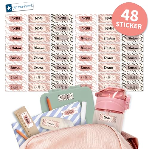 Gutmarkiert - Personalisierte Namensaufkleber für die Schule, ideal für Hefte, Bücher, Trinkflaschen und Brotdosen. Mikrowellen- und spülmaschinenfest. Format: 4,1 x 1,6 cm. (Zebra, 48) von gutmarkiert