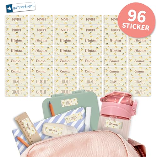 Gutmarkiert - Personalisierte Namensaufkleber für die Schule, ideal für Hefte, Bücher, Trinkflaschen und Brotdosen. Mikrowellen- und spülmaschinenfest. Format: 4,1 x 1,6 cm. (Zitronen, 96) von gutmarkiert