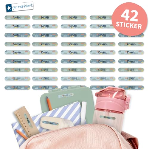 Gutmarkiert - Personalisierte Namensaufkleber für kleine Gegenstände wie Stifte, Bleistifte, Lineal, Zahnbürsten usw. Mikrowellen- und spülmaschinenfest. Format: 3,8 x 0,6 cm. (Autos, 42) von gutmarkiert